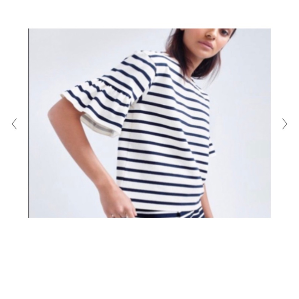J Crew Striped Ruffle Sleeve Blouse/Top - Size XS - Picture 7 of 8